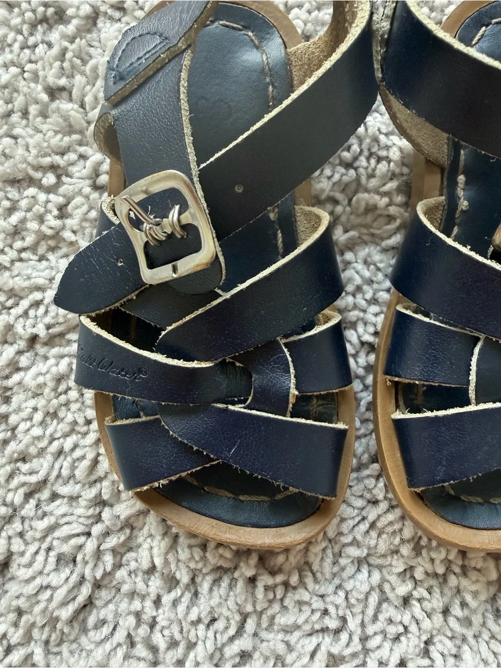 Salt Water Sandals by Hoy Navy Leather Strappy Kids Sandals
